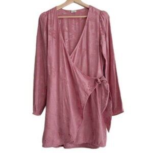 Aritzia WILFRED Callie Dress Mini Floral Pink Long Sleeve Wrap Sz S